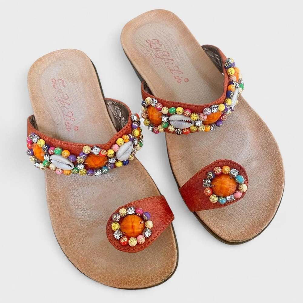 y2k orange embellished beaded sandals